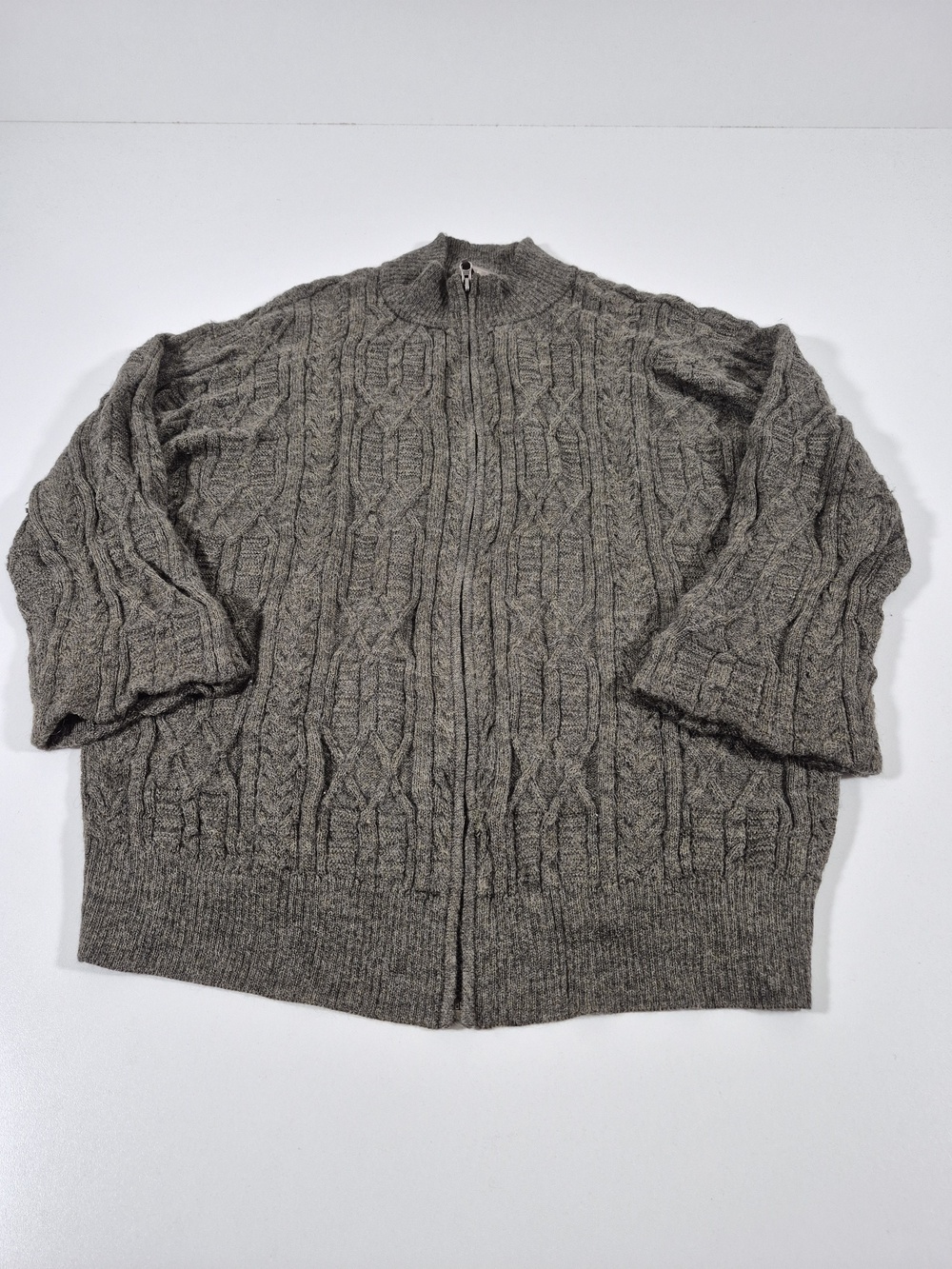 MFH Knits Sweater Mens M Gray Baby Alpaca Wool Full Zip Mock Neck Cable Knit